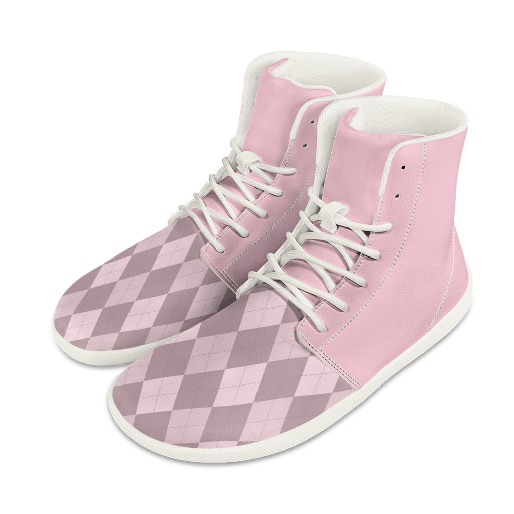 PASTEL PINK ARGYLE ACCENT Unisex Barefoot High-Top Sneakers