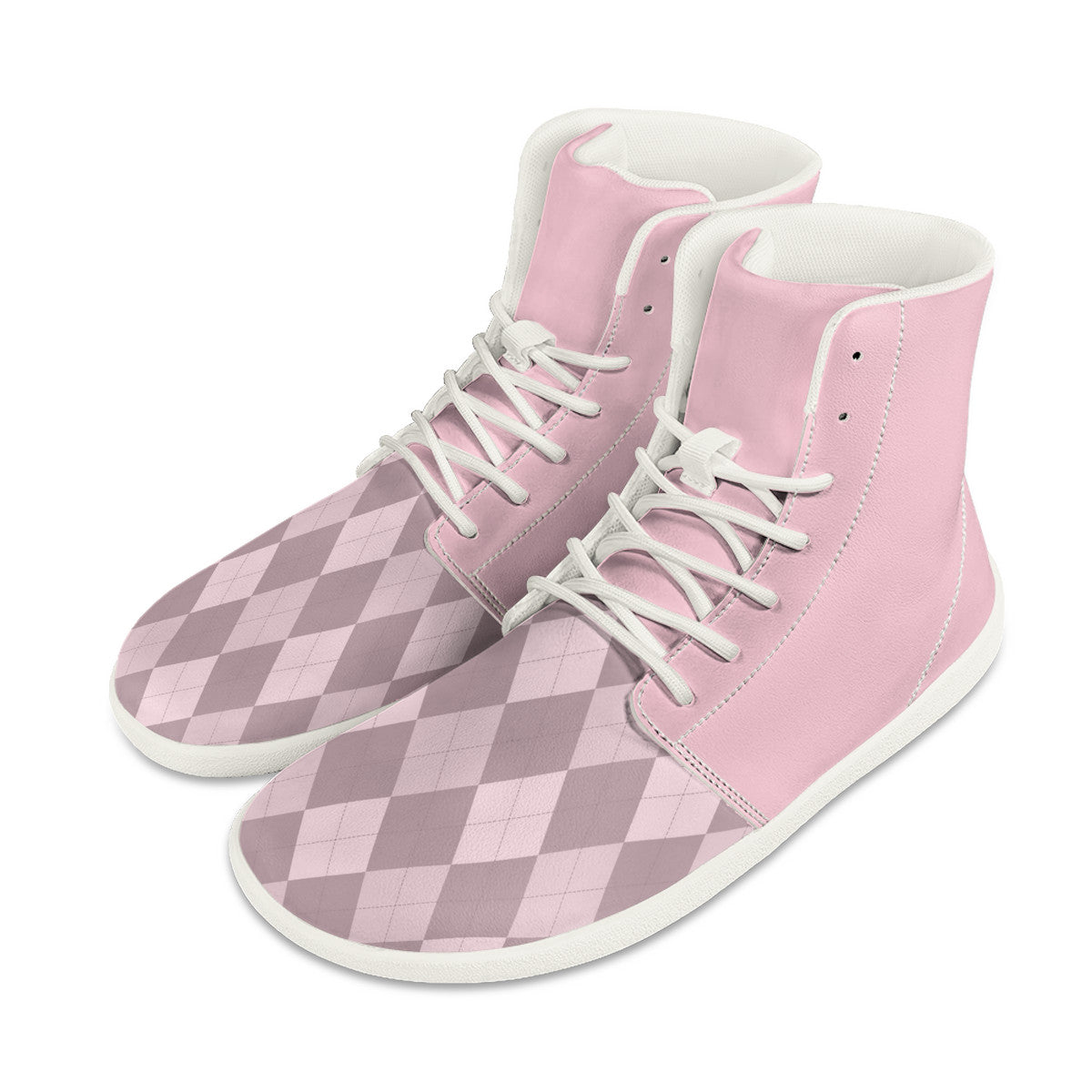 PASTEL PINK ARGYLE ACCENT Unisex Barefoot High-Top Sneakers