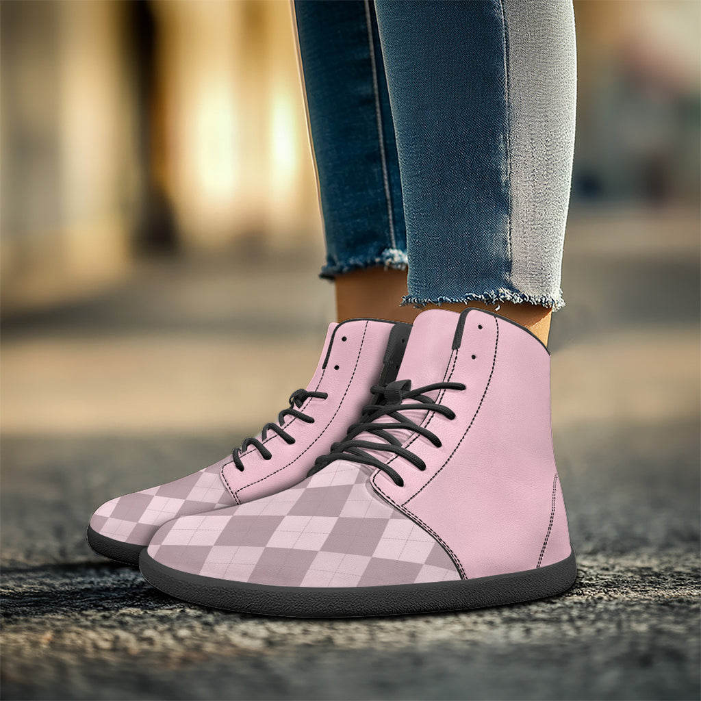 PASTEL PINK ARGYLE ACCENT Unisex Barefoot High-Top Sneakers