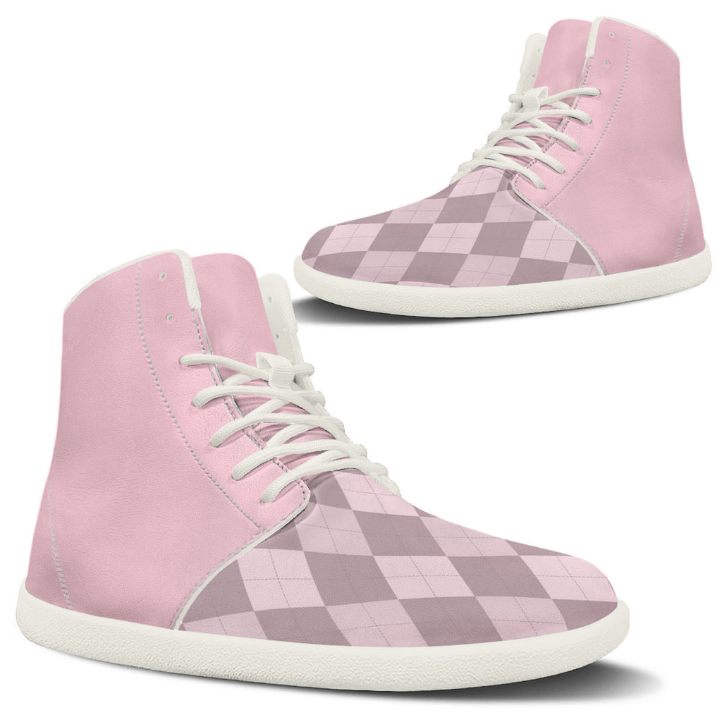 PASTEL PINK ARGYLE ACCENT Unisex Barefoot High-Top Sneakers