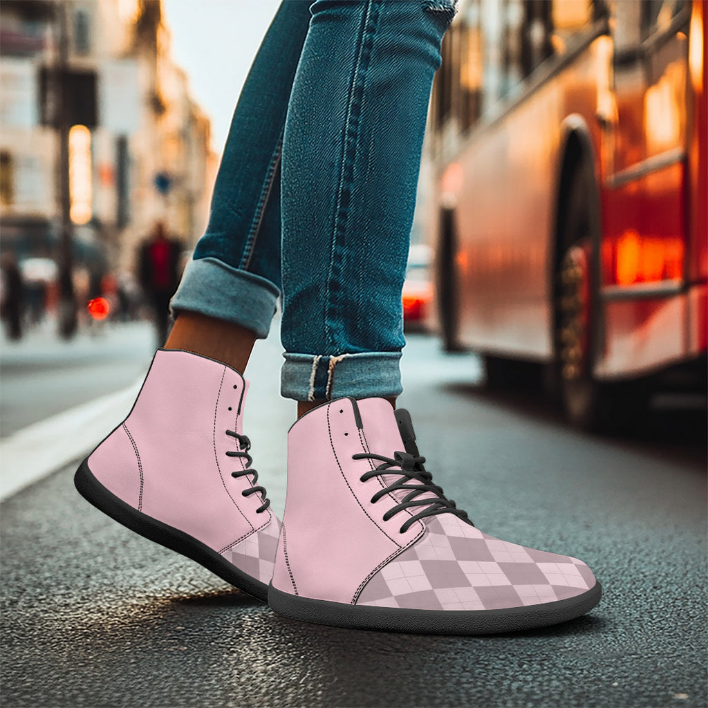 PASTEL PINK ARGYLE ACCENT Unisex Barefoot High-Top Sneakers
