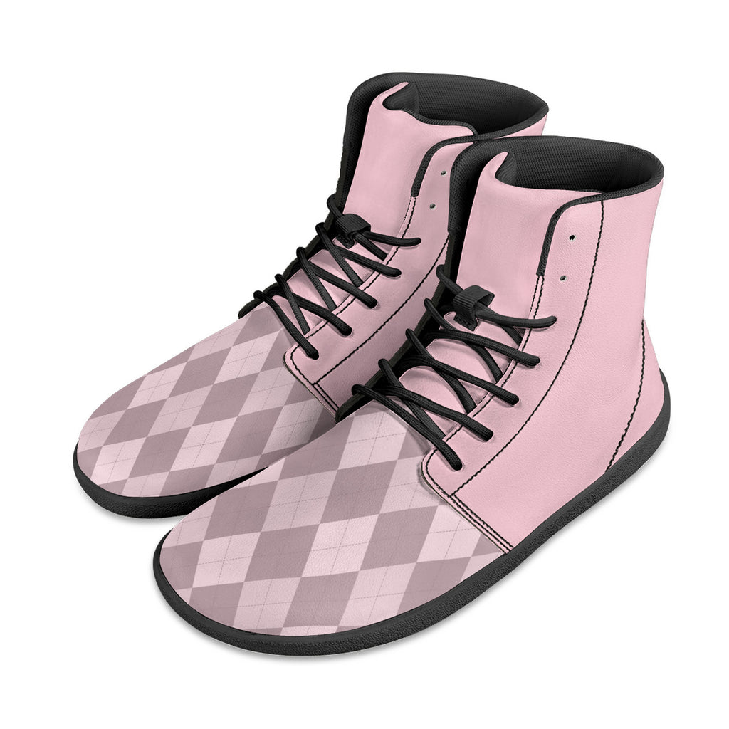 PASTEL PINK ARGYLE ACCENT Unisex Barefoot High-Top Sneakers