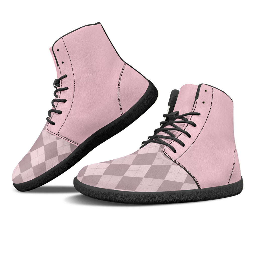 PASTEL PINK ARGYLE ACCENT Unisex Barefoot High-Top Sneakers