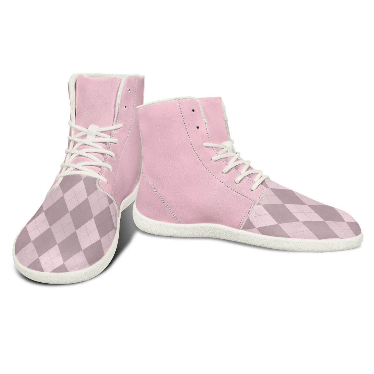 PASTEL PINK ARGYLE ACCENT Unisex Barefoot High-Top Sneakers