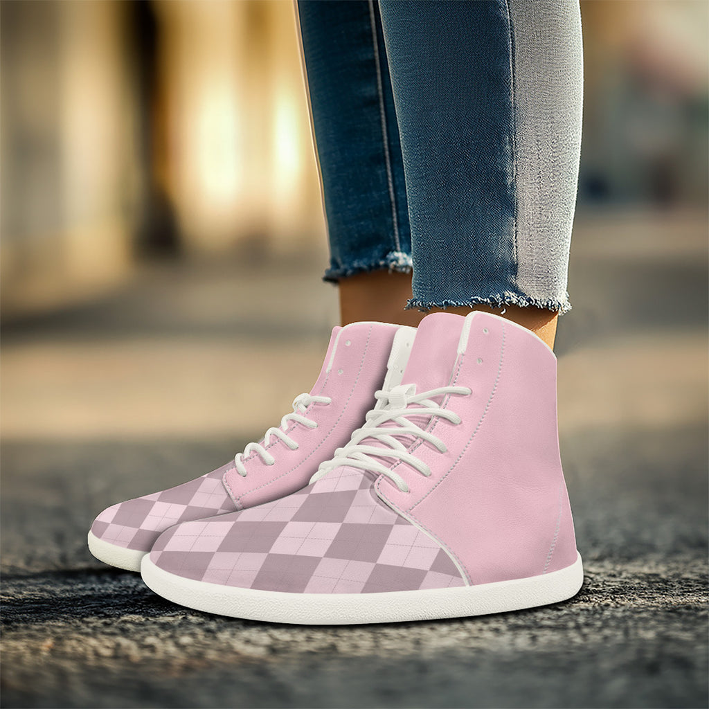 PASTEL PINK ARGYLE ACCENT Unisex Barefoot High-Top Sneakers