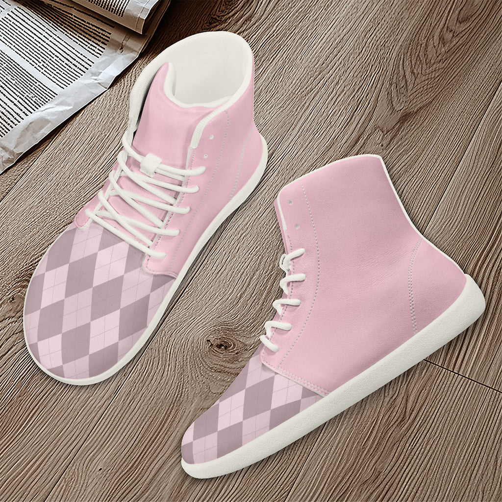PASTEL PINK ARGYLE ACCENT Unisex Barefoot High-Top Sneakers