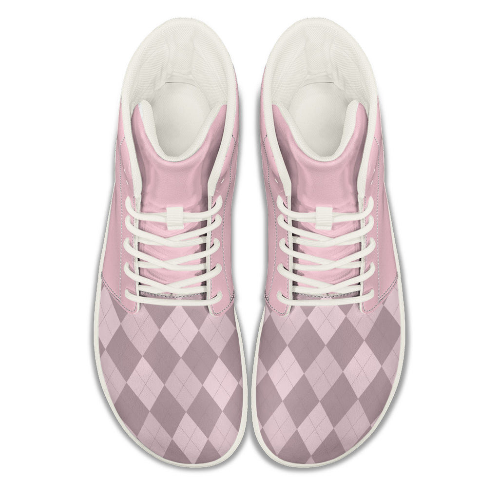PASTEL PINK ARGYLE ACCENT Unisex Barefoot High-Top Sneakers