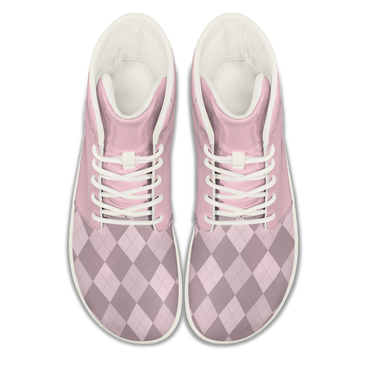 PASTEL PINK ARGYLE ACCENT Unisex Barefoot High-Top Sneakers