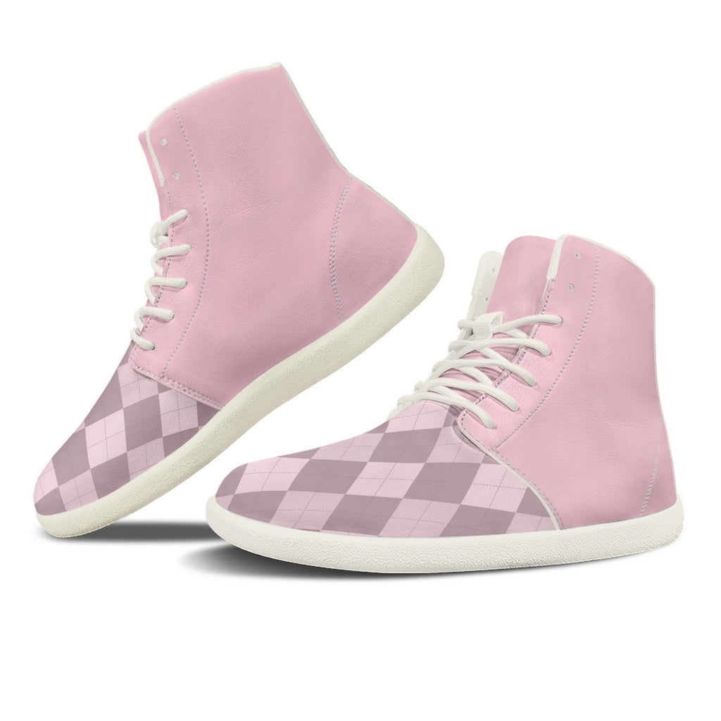 PASTEL PINK ARGYLE ACCENT Unisex Barefoot High-Top Sneakers