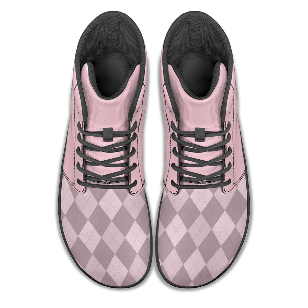 PASTEL PINK ARGYLE ACCENT Unisex Barefoot High-Top Sneakers