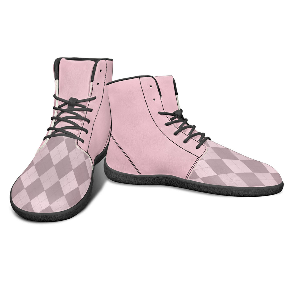 PASTEL PINK ARGYLE ACCENT Unisex Barefoot High-Top Sneakers