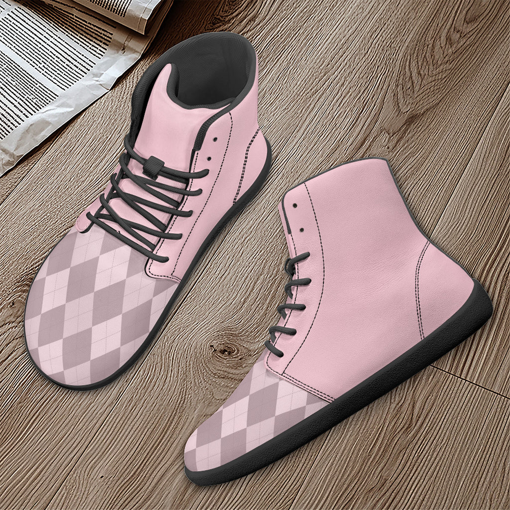 PASTEL PINK ARGYLE ACCENT Unisex Barefoot High-Top Sneakers